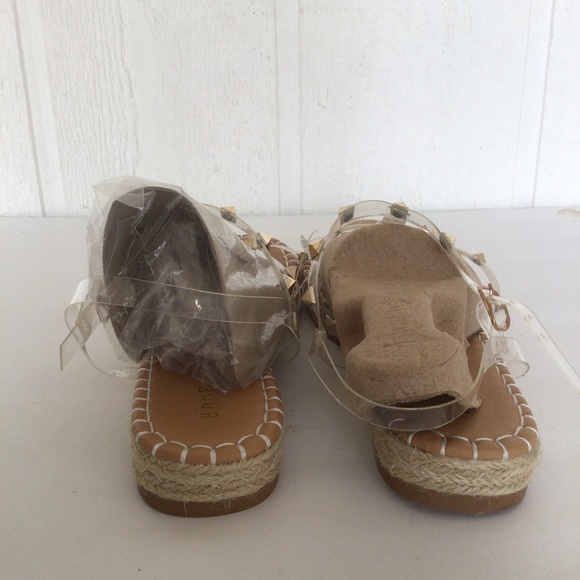 BAMBOO CLEAR STRAP GLADIATOR ROCKSTUD ROPE SANDALS SIZE 8.5 NWT - Picture 7 of 14